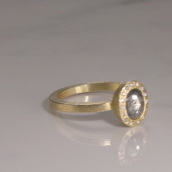 Todd Reed ring in 18k yellow gold, white brilliant cut diamonds (~.10ct) and fancy cut diamond (~.55ct)