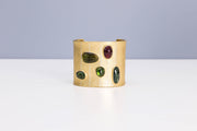 Todd Reed cuff bracelet made with 18k yellow gold, tourmaline (~23.93ct) and white brilliant cut diamonds (~.46ct)