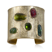 Todd Reed cuff bracelet in 18k yellow gold, tourmaline (~23.93ct) and white brilliant cut diamonds (~.46ct)