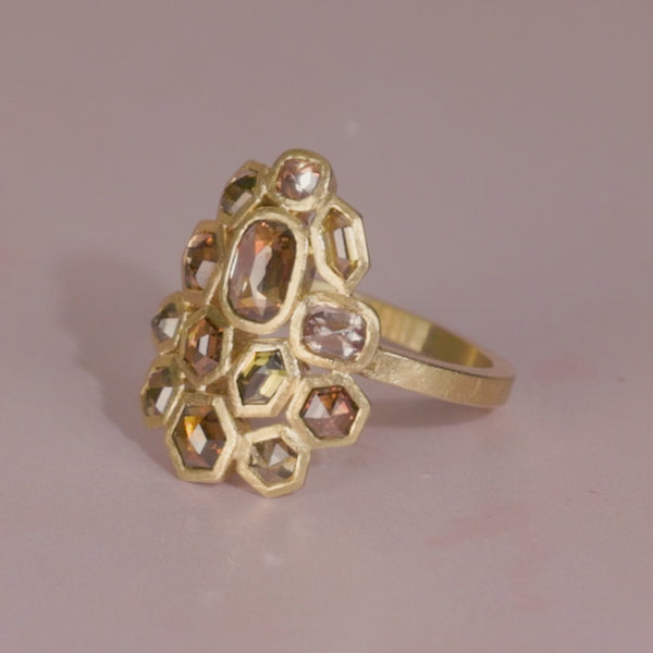 Todd Reed ring in 18k yellow gold, and brown fancy cut diamonds (~2.21ct)