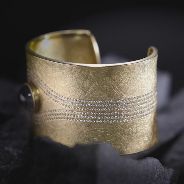 Todd Reed cuff bracelet in 18k yellow gold, white brilliant cut diamonds (~2.38ct), and spinel (~8.63ct)