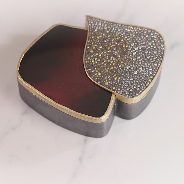 Todd Reed box with Autumn™ Diamonds (3.27ctw), naturally colored brilliant cut diamonds (5.16ctw) and Obsidian in 18k yellow gold and sterling silver. 