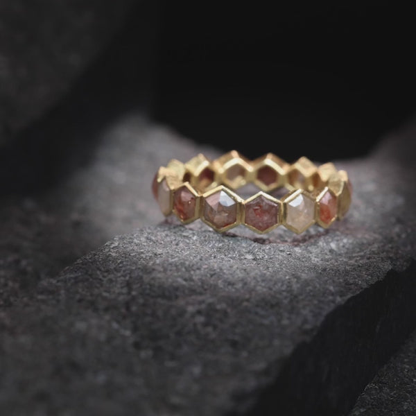 Todd Reed Ring with fancy cut hexagon diamonds (3.32ctw) in 18k yellow gold.