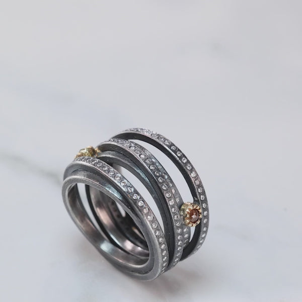 Todd Reed ring in Sterling silver with rose cut diamonds (.27ct), white brilliant cut diamonds (.86ct)